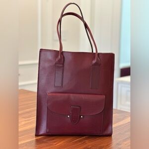 Frye Burgundy Red Leather Tote Bag with Dust Cover